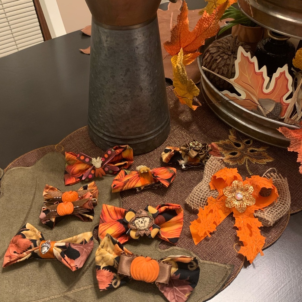 Handmade Fall and Halloween hair bows set of 5 random